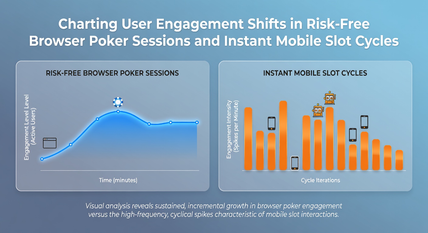 Charts and graphs showing user engagement trends in browser-based poker sessions and mobile slot cycles over recent months