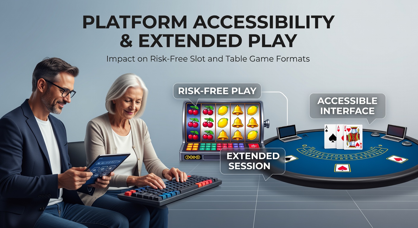 Platform accessibility features shown across desktop and mobile interfaces for risk-free slot and table game formats