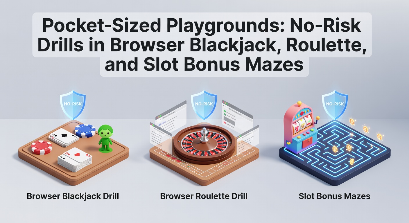 Mobile browser screen displaying a vibrant blackjack demo table with virtual chips, cards, and strategy charts overlaid for practice drills