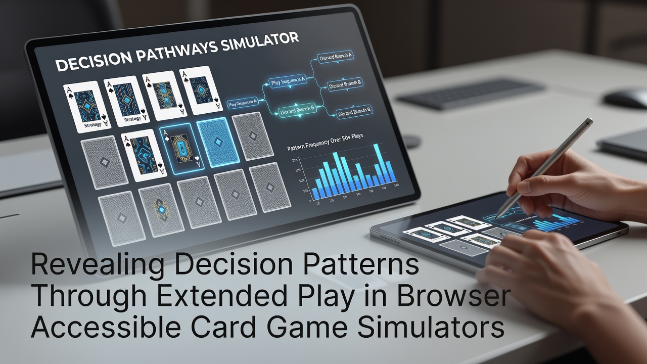 Browser interface displaying multiple card game simulators with player decision analytics overlaid on poker and blackjack tables