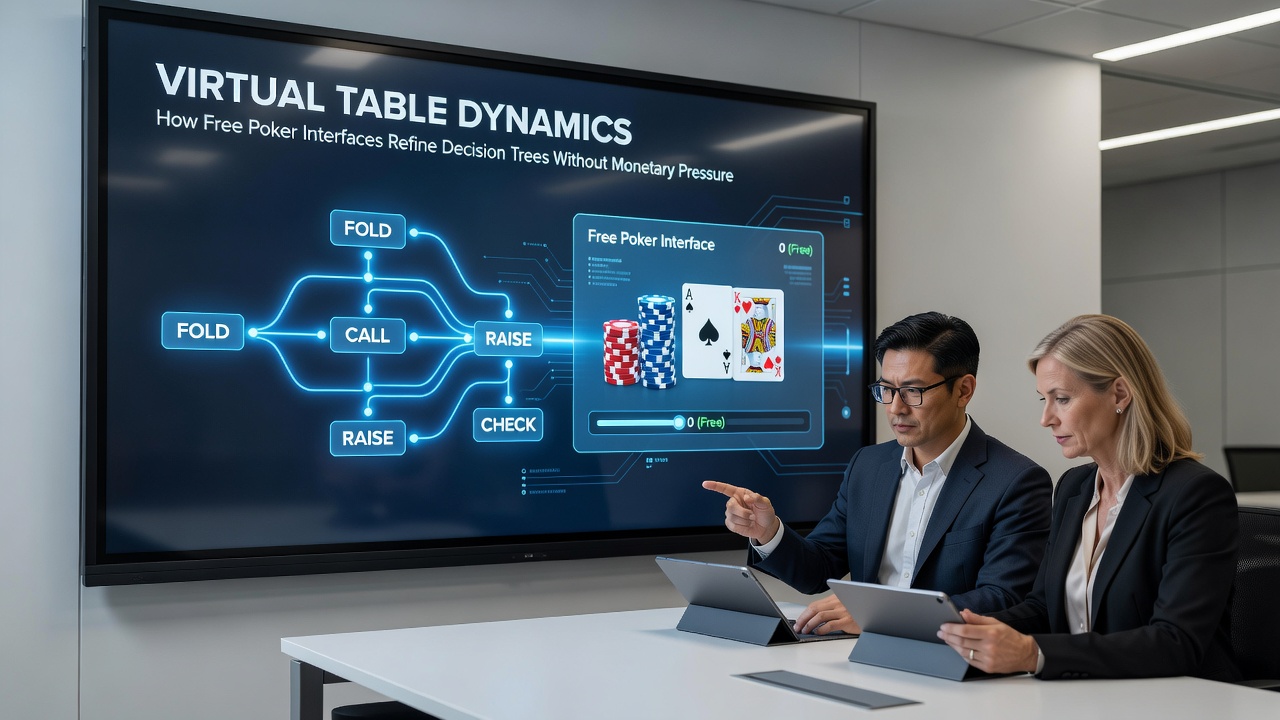Detailed view of poker decision tree branching in a free simulation interface
